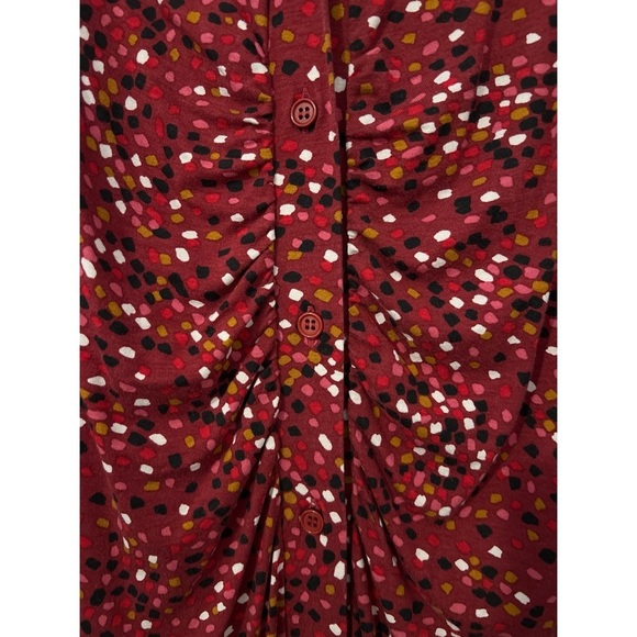 Hobbs London Hatty Jersey Dress Women’s 10 Red Multi Long Sleeve Button Ruched - Picture 12 of 16